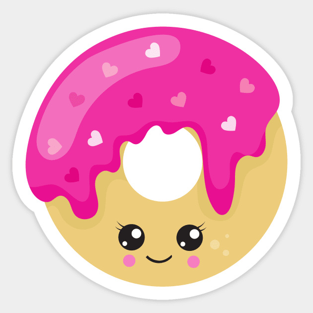 Kawaii Donut, Pink Donut, Doughnut, Icing, Hearts Sticker by Jelena Dunčević